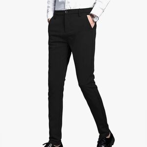 Plaid & Plain Men's Stretch Dress Pants Slim Fit Skinny 34W x 32L Black NEW 34